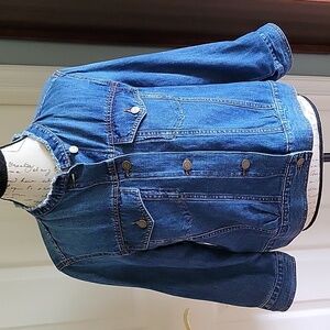 LOFT L Denim Jacket with Fringe Collar